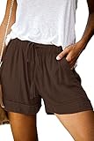 Mosucoirl Women Comfy Drawstring Casual Elastic Waist Pure Color Shorts Summer Beach Lightweight Short Pants with Pockets(A Brown,Large)
