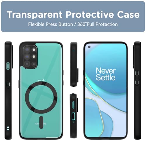 Image of Amazon Basics Back Cover for OnePlus 8T 5G / OnePlus 9R 5G Compatible with Mag-Safe | Shockproof Design | Hard Transparent Back Case (Black Mag-Safe)
