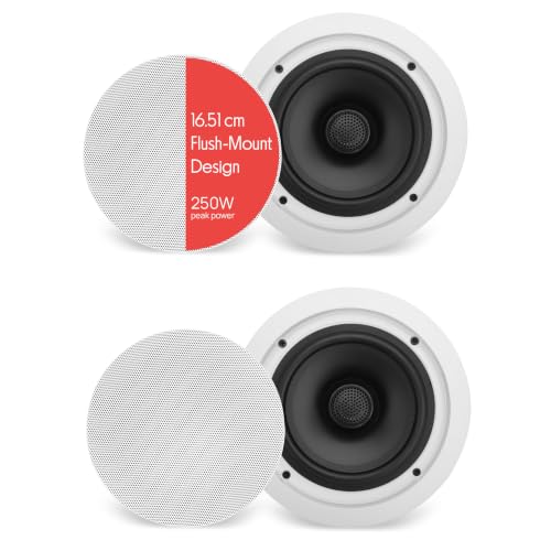 Pyle Home Ceiling Speaker System Wall Mount Speakers Pair of 2-Way Midbass Woofer Speaker - White 17cm- 6.5 Inch