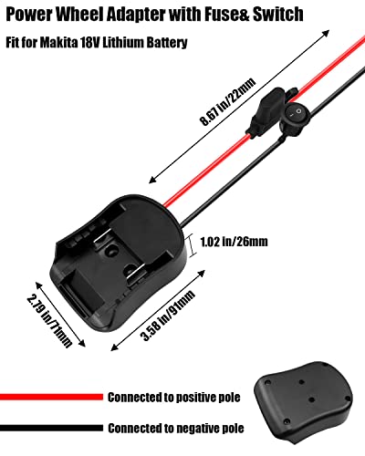 2Pcs Power Wheel Adapter with Fuse & Switch Fits for Makita 18V Lithium Battery, Secure Battery Adapter with 12 Gauge Wire Good Power Conversion Kit for DIY Ride On Truck Robotics RC Toys
