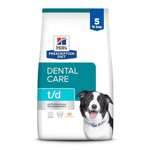 Hill’s Prescription Diet t/d Dental Care Chicken Flavor Dry Dog Food, Veterinary Diet, 5 lb. Bag (Packaging May Vary)