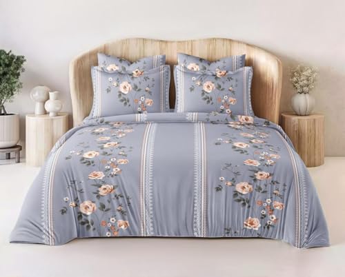 Image of Castiqa Elastic Fitted Supersoft Premium Polycotton 200TC King Size Bedsheet with 2 Pillow Covers (Fits up to 8 Inches Mattress) (L8 Blue, Full 72x78x8 Inch)