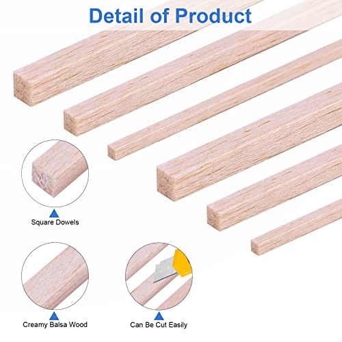 444 Pieces Wood Strips Balsa Square Wooden Dowels 1/8 Inch, 3/16 Inch, 1/4 Inch, Square Dowel Rods 12 Inch Hardwood Unfinished Wood Sticks For Crafts Diy Projects Models Making Supplies #TOP2