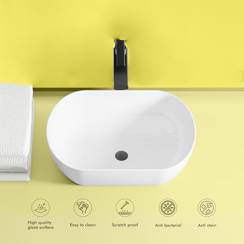 Image of WASSMIST Ceramic Wash Basin /Basin for Bathroom | Table Top | 46D x 33.5W x 13.5H (CM)