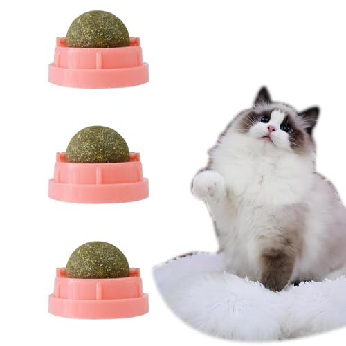 chaekoy Pink Catnip Balls for Cats - 3PCS Wall Catnip Toys Edible Cat Toys for Cat Lick Safe Healthy Kitten Chew Toys Teeth Cleaning Dental Cat Toys