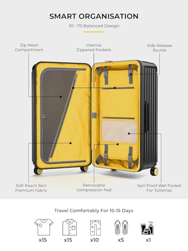 Image of EUME Aerotop Cabin 50L + Trunk Medium 66-74cm Check-in Luggage Set of 2| Expandable Polycarbonate Hard Suitcases | SilentRun Spinner Wheels | TSA Lock | Black