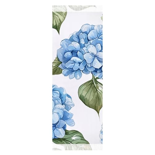 Fashionable Blue Hydrangea Pattern Womens Fall Winter Scarf Cashmerethick Large Scarf for Women Fall Winter Warm Big Shawl Blanket