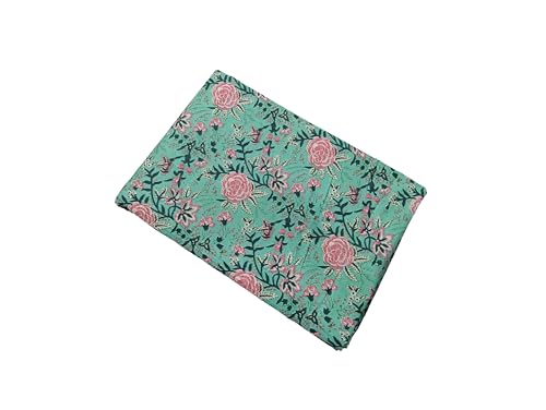 Image of Doraya Pure Cotton Dress Making Fabric Sanganeri Print Jaipuri Hand Block Printed Unstitched Dress Material for Women Blouse /Plazzo,Kurti /Lehenga Piece Womens 43 inch Inches Width (Sea Green 1, 3 Meter)