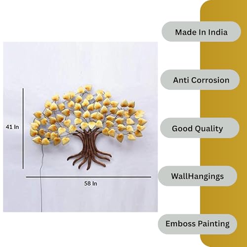 Image of Bharat Art Metal Big Tree Wall Art | Handcrafted Iron Peepal Led Tree Wall Hanging for Living Room, Bedroom, Hall, Office & Entrance Decor (Peepal Golden, 58 x 4 x 41 Inch) W038 A