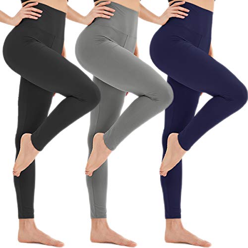 HIGHDAYS High Waist Leggings for Women - Ultra Soft Stretch Opaque Yoga Pants for Workout Yoga Running Hiking (Black/Gray/Navy Blue, Plus Size)