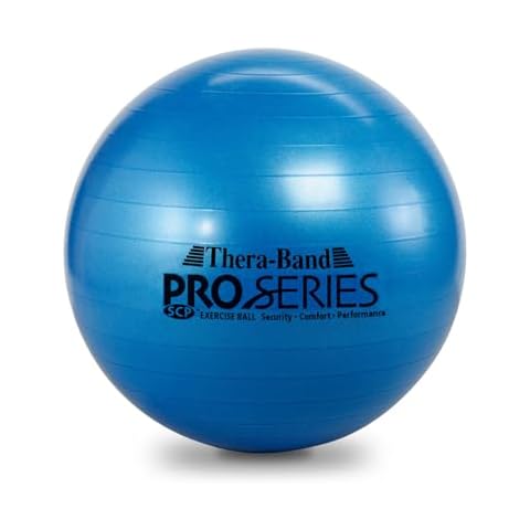 THERABAND Exercise Ball, Professional Series Stability Ball with 75 cm Diameter for Athletes 6'2" to 6'8" Tall, Slow Deflate Fitness Ball for Improved Posture, Balance, Yoga, Pilates, Core, Blue Cover