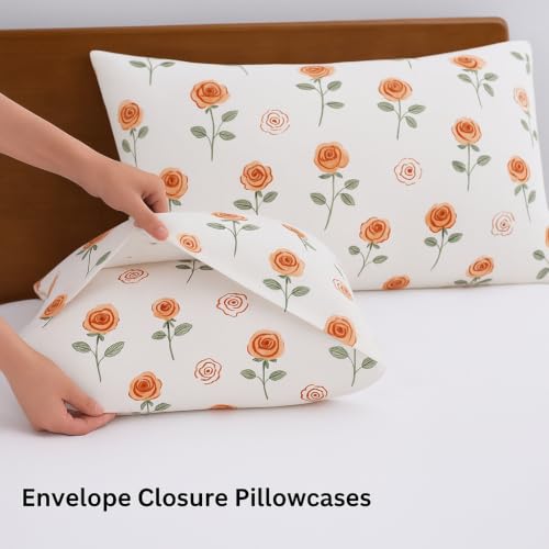 Image of SANMARINO 210TC Cotton King Size Bedsheet with 2 Pillow Covers | Premium Floral Print Design Flatsheet |Ultra Soft Breathable Skin Friendly Bedding Set for All Season Use 90 x 100 Inch,Peach Blossom