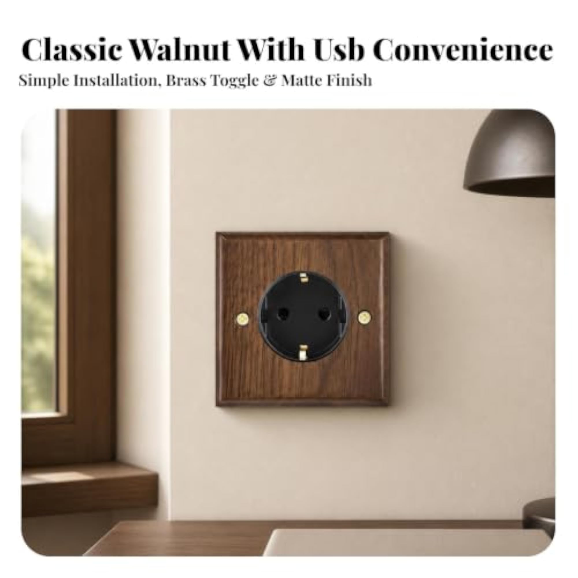 Wood-Grain Faceplate Socket Panel, Dark Walnut Tone Finish