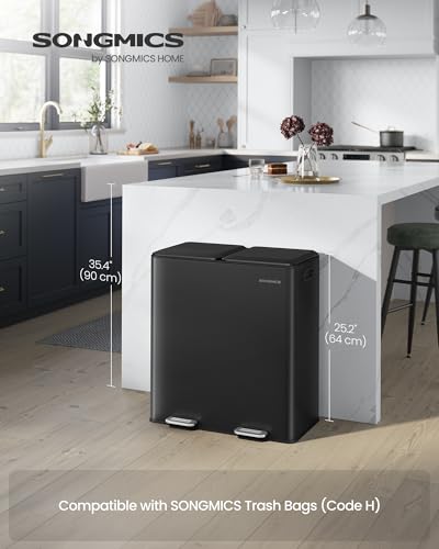 Image of SONGMICS Trash Can, 2 x 8 Gallon, Soft-Close Lids, Stainless Steel