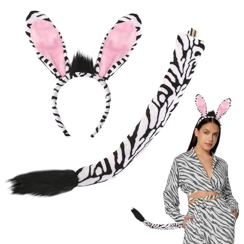 TAXTYHRE Zebra Kostüm Set, Tierohren Haarreifen Schwanz, Zebrakostüm Zubehör, Halloween Cosplay Kostüm, für Kinder Erwachsene Tierkostüm Cosplay Halloween Themenpartys Karneval TAXTYHRE Zebra Kostüm Set, Tierohren Haarreifen Schwanz, Zebrakostüm Zubehör, Halloween Cosplay Kostüm, für Kinder Erwachsene Tierkostüm Cosplay Halloween Themenpartys Karneval