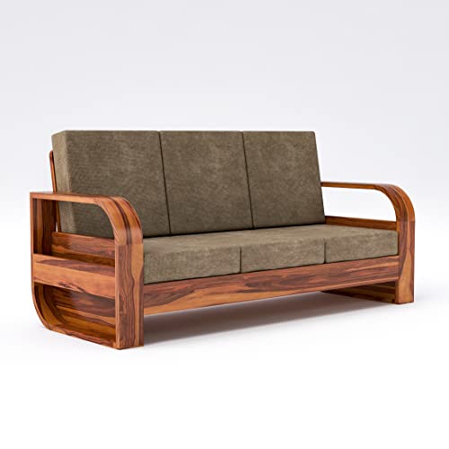 Image of Douceur Furnitures Solid Sheesham Wood 3 Seater Sofas | Three Seater Sofa for Living Room, Cafe, Office | (Honey Teak Cushion Matte)