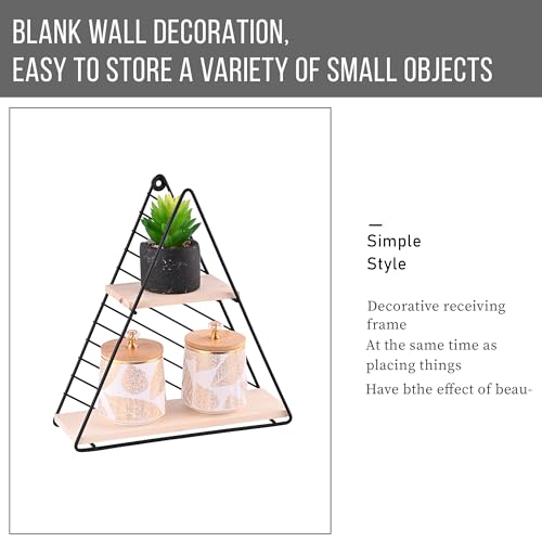 Image of Kuber Industries Triangular Iron Wall Decor for Bedroom | Lightweight, Wall Hanging Shelf Showcase for Living Room, Bedroom & Home Decor | Wood Floating Shelve for Balcony | Black