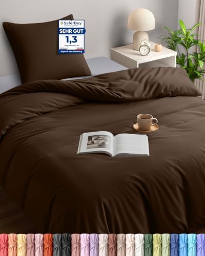 Utopia Bedding Bettwäsche 135x200 cm + 1 Kissenbezug 80x80 cm, Braun | Bettbezug Mikrofaser mit Reißverschluss, Oeko-TEX Zertifiziert, Einfache Montage – ideal für Zuhause und Hote
