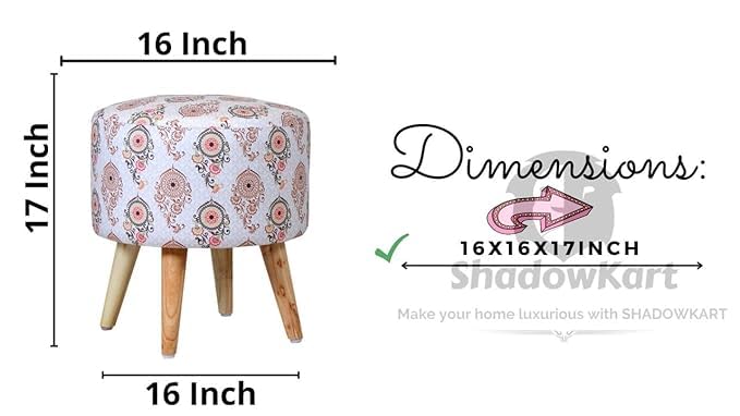 Image of Ottoman for Living Room, Velvet Round Foot Rest Stool, Wooden Legs Chair for Sitting, Ottoman for Bedroom & Makeup Room Decor | Chair (18 inchx18 inchx32 inch), Puffy (16 inchx16 inchx17 inch) | More Pankh