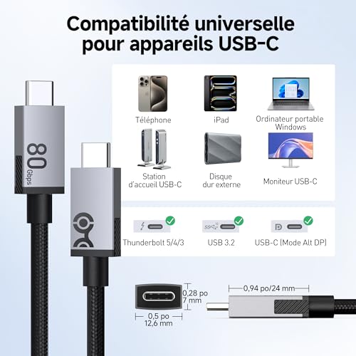 Cable Matters 80Gbit/s Câble USB4 Tressé Premium, EPR PD 3.1, 2m – vue 7