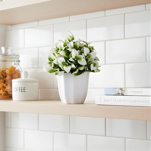 Image of fancymart Artificial Citrus Leaves White Bunch in Pot - 22 cm Height, Perfect for Tabletop Decoration | Ideal for Home & Office Decor