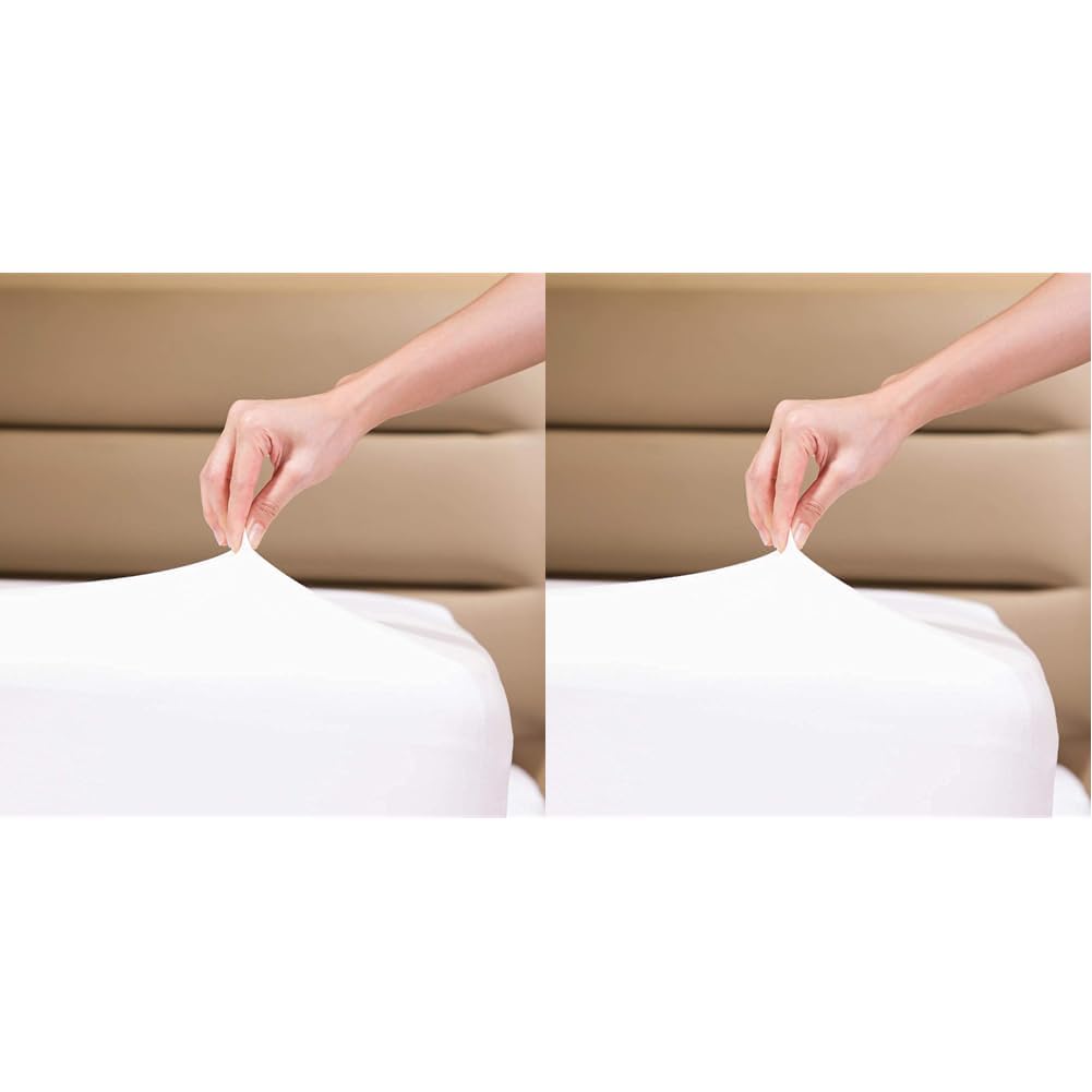 Family BeddingSingle Bed Sheets - Deep Fitted Single Sheet - Soft Jersey 100% Cotton 4 Way Stretch White Bedding - Shrinkage and Fade Resistant. (Single (100x200cm), White). (Pack of 2)