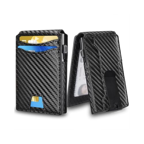 Men's wallet leather aluminium alloy Anti-demagnetization flip Bifold metal multi-functional credit card storage Carbon fiber black wallet for men