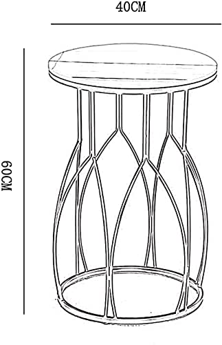 Image of Arrow Crafts Metal Side Table Black MDF Living Room Balcony Casual Coffee Golden Wrought Iron Small Round Bedroom Nightstand, 40x60CM (Color : Black)