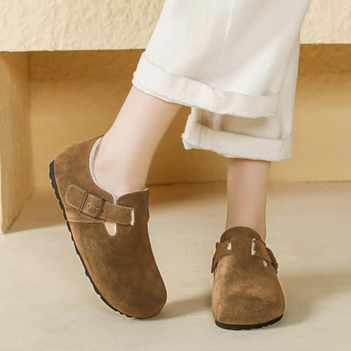 Sabots en daim véritable style Boston avec semelle en liège anatomique et boucle réglable femme
