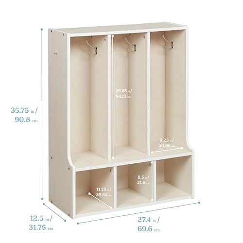 Image of ECR4Kids Streamline 3-Section Toddler Coat Locker with Bench, Classroom Furniture, White Wash