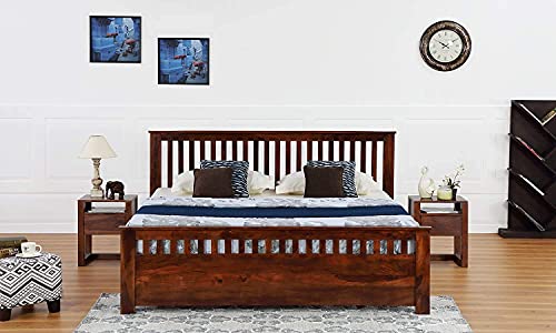 Image of Sheesham Wood King Size Bed Without Storage Solid Wood Palang for Bedroom Living Room Home Wooden Double Bed for Home and Hotel Furniture (Honey Finish)