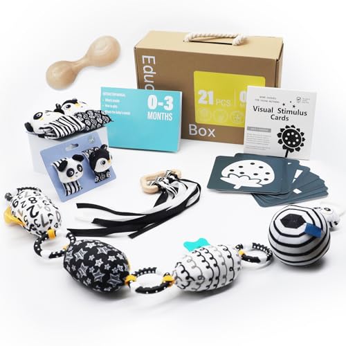 vocheer Black and White Baby Toys, 7-in-1 Baby Sensory Toys for Infants