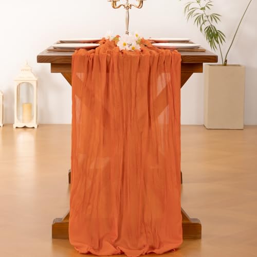 Image of Socomi 3pcs Orange Cheesecloth Table Runner Easter Spring Boho Rustic Gauze 120 inch 10FT Cheese Cloth Runner for Wedding Party Baby Shower Birthday Home Decor Holiday Decorations
