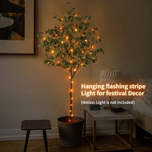 Aphighjoy Fake Plants 5Ft Eucalyptus Tree - Artificial Silver Dollar Silk Eucalyptus Stems With Fake Moss, Neutral Home Decor Faux Plants Indoor Tall Plant Gifts (63''-Pack) #TOP5