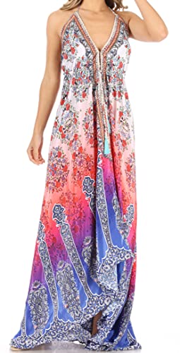Image of Sakkas Lizi Womens Maxi High-Low Halter Handkerchief Long Dress Beach Party