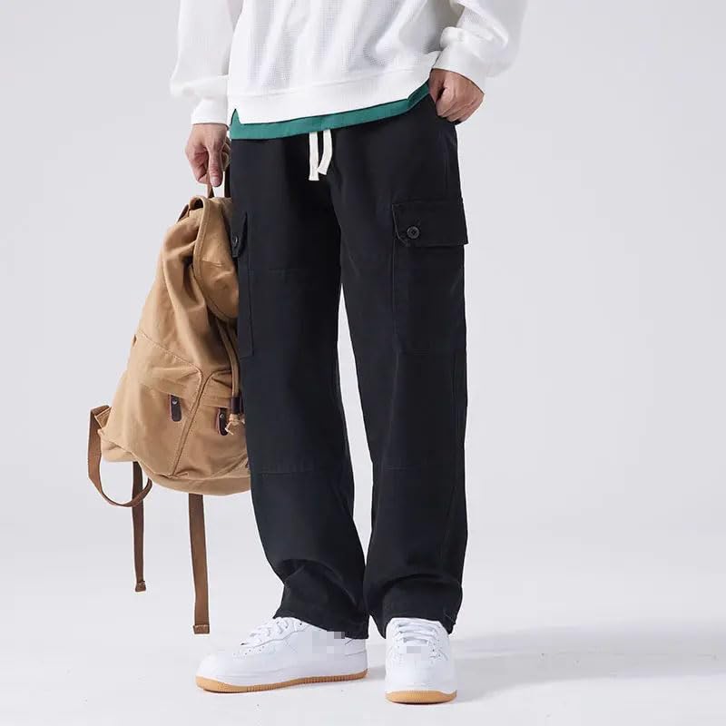 Men Full Cargo Pants Spring Autumn Harajuku Vintage Oversize Solid Casual Male Loose Wide Leg Denim Trousers4