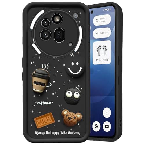 Image of AESTMO Back Case Cover for Nothing Phone 3A Pro 5G | Cute Fun Cartoon 3D Ball | Coffee Silicone Case | Full Body Protection | Camera Protection Back Cover for Nothing Phone 3A Pro 5G (Black)