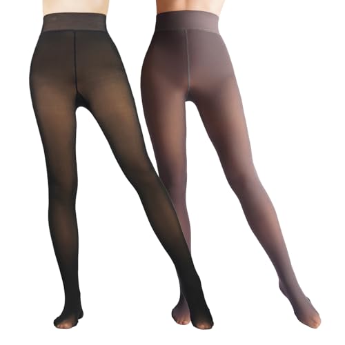 Caprilite Women Fleece Lined Tights-Fake Translucent Leggings High Waist Pantyhose Sheer Thick Warm Tights for Winter