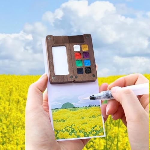 Image of Mini Watercolor Travel Set, 2026 New Mini Watercolor Paint Set Wooden Paint Palette Travel Kit with Colours, Portable Watercolour Palette with Clip for Drawing Gift Art Party Favors (15 Grids)