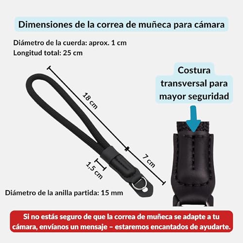 LENS-AID Correa de mano estilo cuerda – Pulsera cámara universal de nailon para Canon, Nikon, Sony, Fujifilm, Panasonic, Olympus – Compacta, resistente y segura - imagen 4