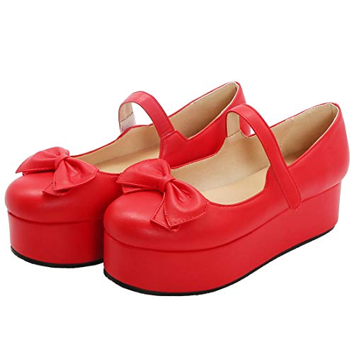 MAVMAX Women's Goth Platform Mary Janes Lolita Wedge Ankle Strap Closed Toe Pumps with Bows