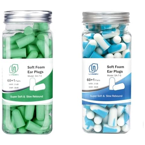 Ultra Soft Yellow-Green Foam Earplugs 60 Pairs and Soft Foam Earplugs 60 Pairs Blue/White Cover