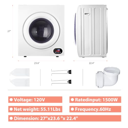 Image of Euhomy 3.5 Cu.Ft. Clothes Dryer, 120V Portable Dryers for Laundry, 1500W, 4 Functions, LCD Control Panel Compact Dryer with Exhaust Pipe, Front Load Dryer Machine, Apartment, Home, RV, White
