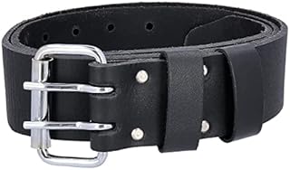 TOUGH MASTER Leather Work Belt, Double Pin 2 Buffalo Saddle Leather Heavy Duty Stitching, Black Men/Women Workwear DIY Belt for Tool Holsters, Pouches