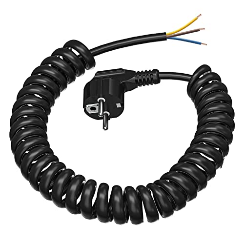 Schutzkontakt Verlängerungs Kabel - 3M Anschluss Spiralkabel Kunststoffleitung Verlängerungsleitung IP20 Innenbereich mit Schuko Stecker Schuko-Stromkabel 230 V / 16 A Schwarz