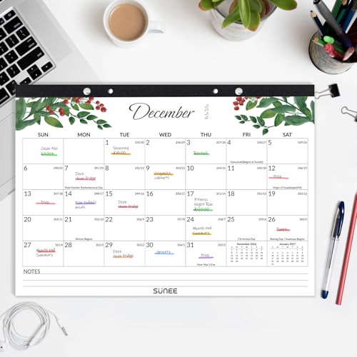 Image of SUNEE Desk Calendar 2026-2027 17 inch x 12 inch, 18 Month Calendar Jul. 2026 - Dec. 2027, Calendar 2026-2027 With Notes, for Planning, Organizing in Family, School or Office - Greenery