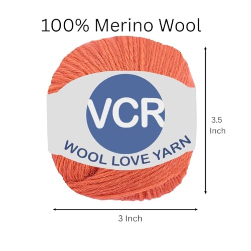 Image of VCR Red Orange Yarn, 25 Grams Hank, 85 Meters Length, 100% Merino Wool, Pack of 1, Shrink-Resistant Soft, Warm and Premium Wool Yarn for Knitting, Crochet and Craft Projects
