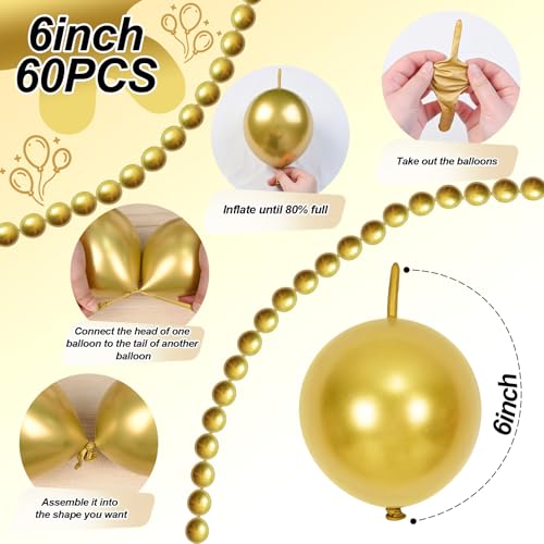 Image of Gold Quick Link Balloons, 60PCS Linking for Balloon Wall Arch Chains, 6inch Linkable for Wedding Birthday Baby Shower Engagement Graduation Party Decorations