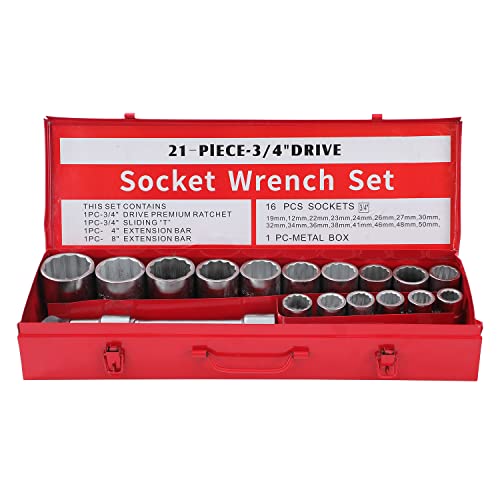 KATSU Impact Socket Set 3/4 Inch Hex Drive 21PCs, 21-50mm Metric with 24-Teeth Ratchet Wrench, Mechanic Garage DIY Automotive Trucks Tractors Engines Repair Tool (Budget) 7 KATSU Impact Socket Set 3/4 Inch Hex Drive 21PCs, 21-50mm Metric with 24-Teeth Ratchet Wrench, Mechanic Garage DIY Automotive Trucks Tractors Engines Repair Tool (Budget) - Image 7