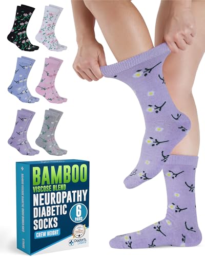 Doctors Select Diabetic Socks for Women - 6 Pairs Knit Neuropathy Socks for Women Moisture Wicking Bamboo Viscose